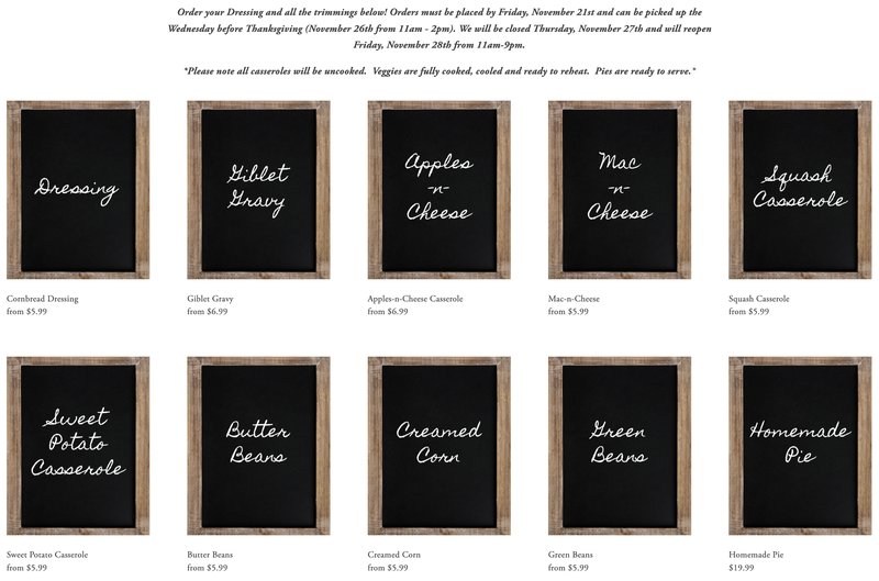 Holiday menu from Red's Little School House