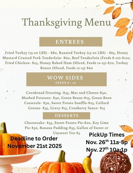 Holiday menu from WOW Catering LLC